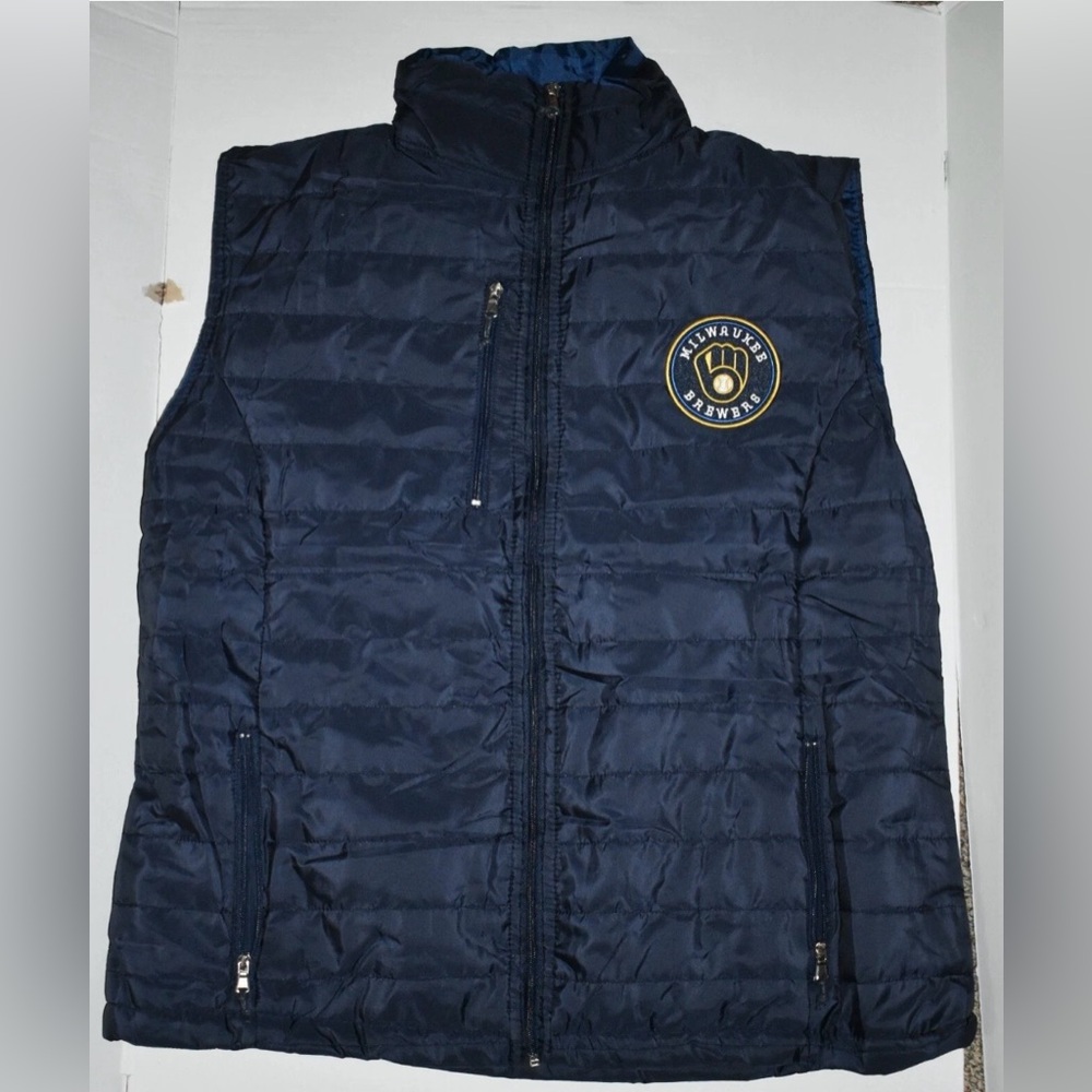 Milwaukee Brewers Zip Up Navy Puffer Vest